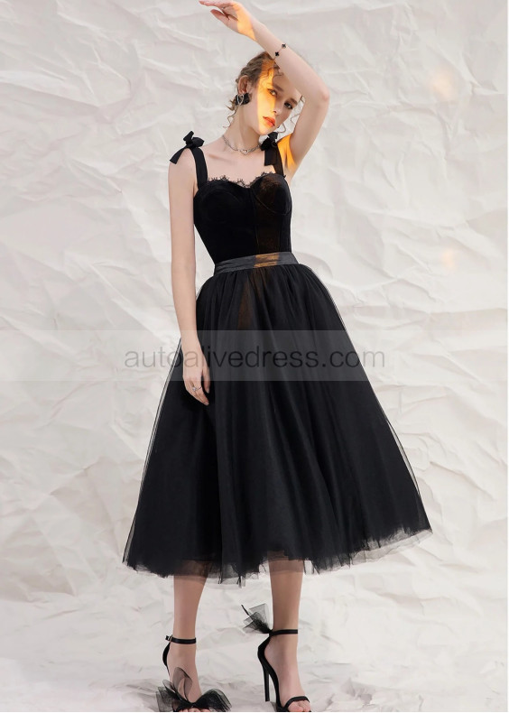 Black Velvet Lace Tulle Elegant Short Prom Dress
