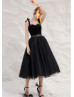 Black Velvet Lace Tulle Elegant Short Prom Dress