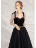 Black Velvet Lace Tulle Elegant Short Prom Dress