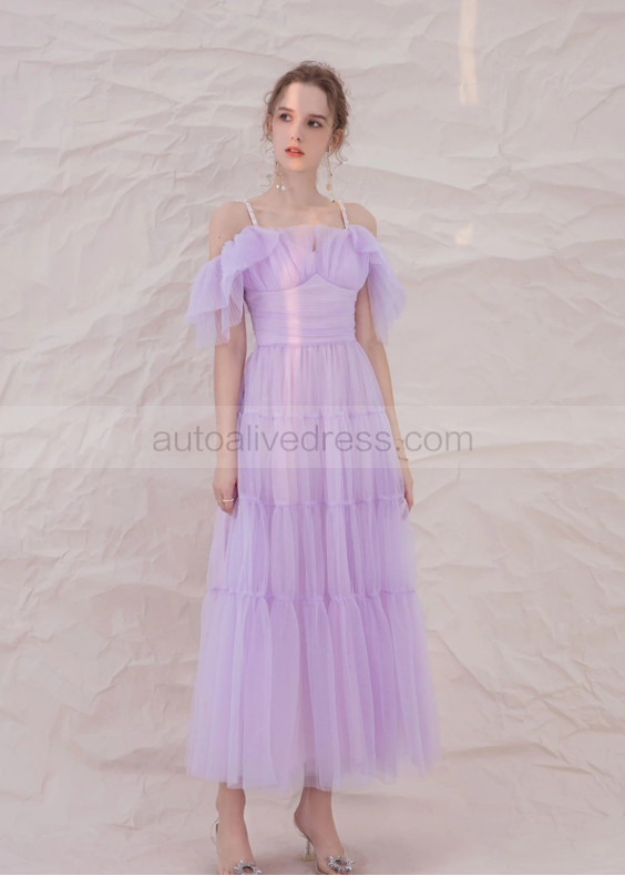 Cold Shoulder Lilac Tulle Romantic Prom Dress