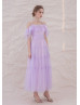 Cold Shoulder Lilac Tulle Romantic Prom Dress