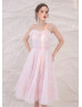 Adjustable Straps Pink Ruched Tulle Sweet Prom Dress