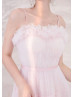 Adjustable Straps Pink Ruched Tulle Sweet Prom Dress