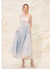 Spaghetti Straps Light Blue Tulle Dreamy Prom Dress