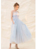 Spaghetti Straps Light Blue Tulle Dreamy Prom Dress