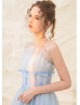 Spaghetti Straps Light Blue Tulle Dreamy Prom Dress