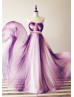 Ombre Ivory Plum Chiffon Long Prom Dress