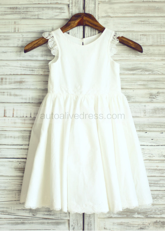 Ivory Cotton Lace Trim Flower Girl Dress