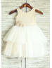 Linen Polka Dots Cupcake Tulle Flower Girl Dress 