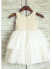 Linen Polka Dots Cupcake Tulle Flower Girl Dress 