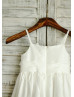 Spaghetti Straps Ivory Taffeta Knee Length Flower Girl Dress