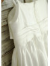 Spaghetti Straps Ivory Taffeta Knee Length Flower Girl Dress