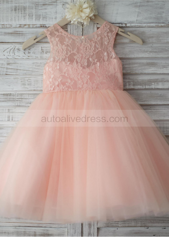 Pink Lace Tulle Knee Length Flower Girl Dress