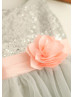Silver Sequin Gray Tulle Bling Bling Flower Girl Dress