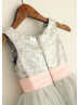 Silver Sequin Gray Tulle Bling Bling Flower Girl Dress