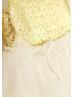 Square Neck Gold Sequin Ivory Tulle Knee Length Flower Girl Dress
