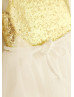 Gold Sequin Tulle Flutter Sleeves Knee Length Flower Girl Dress