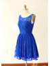 Royal Blue Grey Mint Blue Lace U back Knee Length Bridesmaid Dress