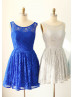 Royal Blue Grey Mint Blue Lace U back Knee Length Bridesmaid Dress