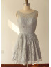 Gray Blue Mint Lace U Back Knee Length Bridesmaid Dress