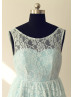 Royal Blue Grey Mint Blue Lace U back Short Bridesmaid Dress