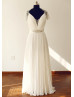 Beaded Ivory Lace Pleated Chiffon See Through Back Wedding Dress
