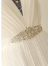 Beaded Ivory Lace Pleated Chiffon See Through Back Wedding Dress