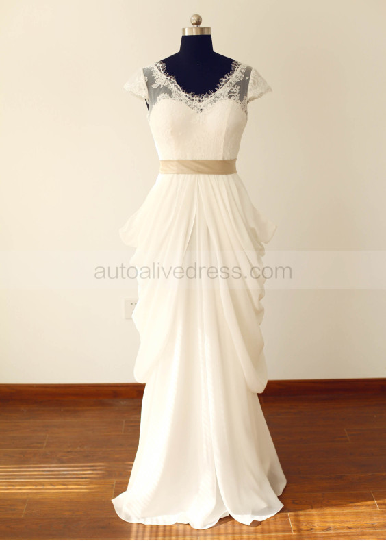 Lace Uneven Chiffon Long Wedding Dress