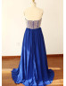 Heavily Beaded Royal Blue Chiffon Luxury Prom Dress