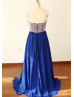 Heavily Beaded Royal Blue Chiffon Full Length Bridesmaid Dress