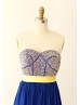 Heavily Beaded Royal Blue Chiffon Luxury Prom Dress