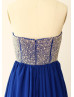 Heavily Beaded Royal Blue Chiffon Luxury Prom Dress