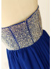 Heavily Beaded Royal Blue Chiffon Luxury Prom Dress
