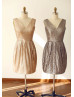 Hot-selling V Neck Matte Sequin Short Bridesmaid Dress