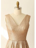 Hot-selling V Neck Matte Sequin Short Bridesmaid Dress