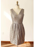 Chocolate Sequin V Back Short Bridesmaid Dress