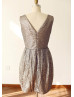 Chocolate Sequin V Back Short Bridesmaid Dress