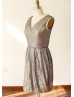Chocolate Sequin V Back Short Bridesmaid Dress