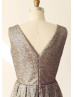Chocolate Sequin V Back Short Bridesmaid Dress