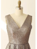 Chocolate Sequin V Back Short Bridesmaid Dress