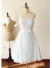 Ivory Lace Short Bridesmaid Dress With Blue Lining