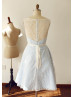 Ivory Lace Short Bridesmaid Dress With Blue Lining