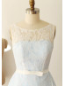 Ivory Lace Short Bridesmaid Dress With Blue Lining