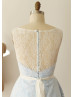 Ivory Lace Short Bridesmaid Dress With Blue Lining