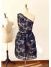 Black Lace Short Bridesmaid Dress