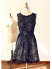 Black Lace Short Bridesmaid Dress
