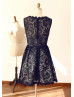Black Lace Short Bridesmaid Dress