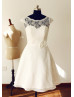 Cap Sleeves Ivory Lace Chiffon Sheer Back Short Wedding Dress
