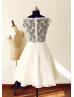 Cap Sleeves Ivory Lace Chiffon Sheer Back Short Wedding Dress