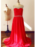 Beaded Red Pleated Chiffon Stunning Prom Dress